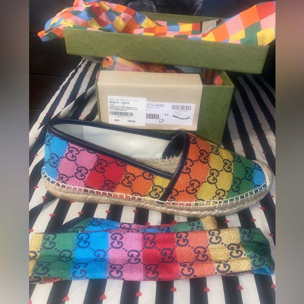 Multi colored Gucci espadrilles 42/12 women with matching head band